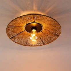 Landelijke plafondlamp zwart met touw - Sacha