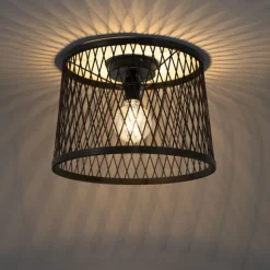 Landelijke plafondlamp zwart rotan 40 cm IP44 - Calamus