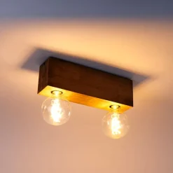 Landelijke plafondspot vintage hout 2-lichts - Bloc