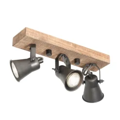 Landelijke spot zwart met hout 3-lichts verstelbaar - Jelle