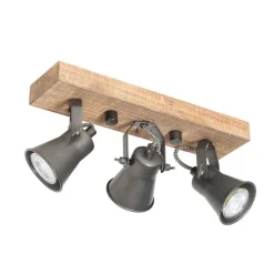 Landelijke spot zwart met hout 3-lichts verstelbaar - Jelle