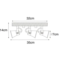 Landelijke spot zwart met hout 3-lichts verstelbaar - Jelle
