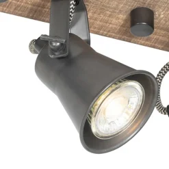 Landelijke spot zwart met hout 3-lichts verstelbaar - Jelle