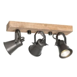 Landelijke spot zwart met hout 3-lichts verstelbaar - Jelle