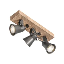 Landelijke spot zwart met hout 3-lichts verstelbaar - Jelle