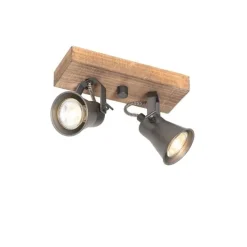 Landelijke spot zwart met hout 2-lichts verstelbaar - Jelle