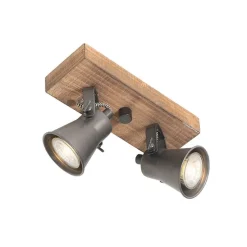 Landelijke spot zwart met hout 2-lichts verstelbaar - Jelle