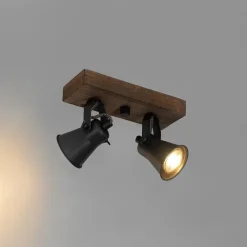 Landelijke spot zwart met hout 2-lichts verstelbaar - Jelle