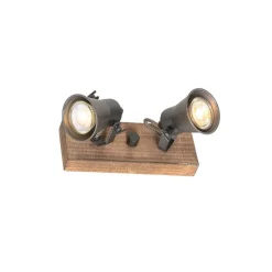 Landelijke spot zwart met hout 2-lichts verstelbaar - Jelle