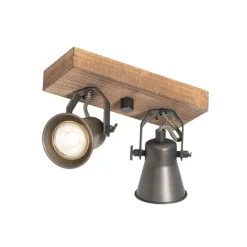 Landelijke spot zwart met hout 2-lichts verstelbaar - Jelle