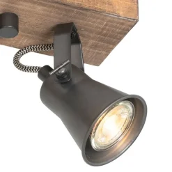 Landelijke spot zwart met hout 2-lichts verstelbaar - Jelle