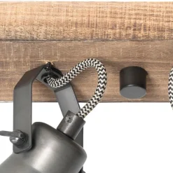 Landelijke spot zwart met hout 2-lichts verstelbaar - Jelle