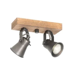 Landelijke spot zwart met hout 2-lichts verstelbaar - Jelle