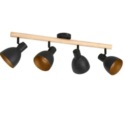 Landelijke spot zwart met hout 4-lichts - Flint