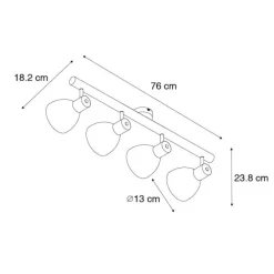 Landelijke spot zwart met hout 4-lichts - Flint