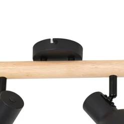 Landelijke spot zwart met hout 4-lichts - Flint