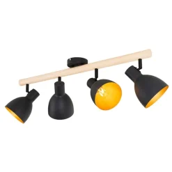 Landelijke spot zwart met hout 4-lichts - Flint