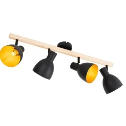 Landelijke spot zwart met hout 4-lichts - Flint