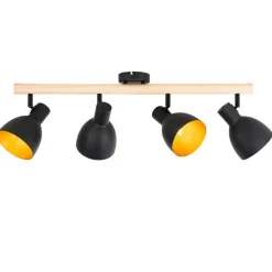 Landelijke spot zwart met hout 4-lichts - Flint