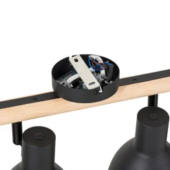 Landelijke spot zwart met hout 4-lichts - Flint