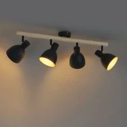 Landelijke spot zwart met hout 4-lichts - Flint