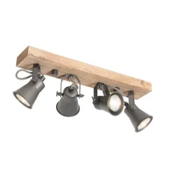 Landelijke spot zwart met hout 4-lichts verstelbaar - Jelle