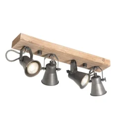 Landelijke spot zwart met hout 4-lichts verstelbaar - Jelle