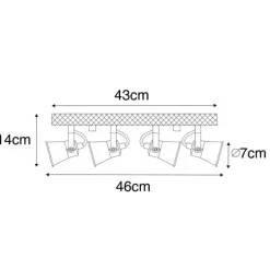 Landelijke spot zwart met hout 4-lichts verstelbaar - Jelle