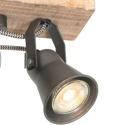 Landelijke spot zwart met hout 4-lichts verstelbaar - Jelle