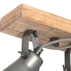 Landelijke spot zwart met hout 4-lichts verstelbaar - Jelle