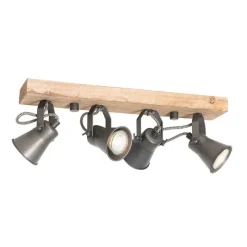Landelijke spot zwart met hout 4-lichts verstelbaar - Jelle