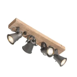 Landelijke spot zwart met hout 4-lichts verstelbaar - Jelle