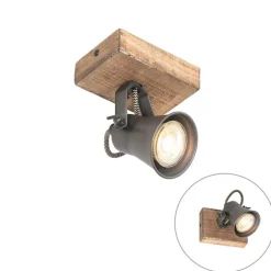 Landelijke spot zwart met hout verstelbaar - Jelle