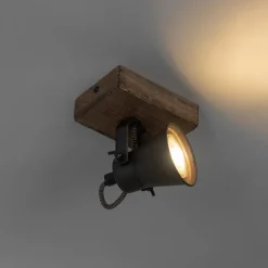 Landelijke spot zwart met hout verstelbaar - Jelle