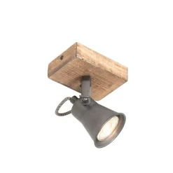 Landelijke spot zwart met hout verstelbaar - Jelle