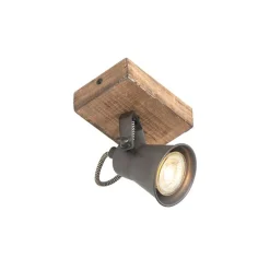 Landelijke spot zwart met hout verstelbaar - Jelle