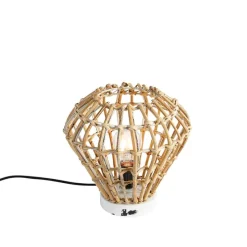 Landelijke tafellamp bamboe met wit - Canna Diamond