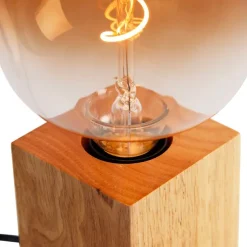 Landelijke tafellamp hout naturel incl. LED G140 - Bloc