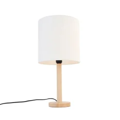 Landelijke tafellamp hout met witte kap - Mels