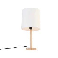 Landelijke tafellamp hout met witte kap - Mels