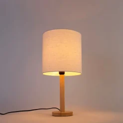 Landelijke tafellamp hout met witte kap - Mels