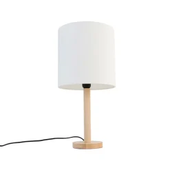 Landelijke tafellamp hout met witte kap - Mels
