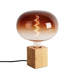 Landelijke tafellamp hout naturel incl. LED G220 - Bloc