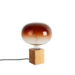 Landelijke tafellamp hout naturel incl. LED G220 - Bloc