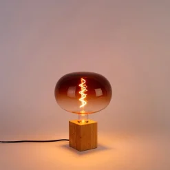 Landelijke tafellamp hout naturel incl. LED G220 - Bloc