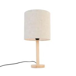 Landelijke tafellamp hout met lichtbruine kap - Mels