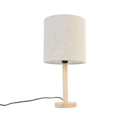 Landelijke tafellamp hout met lichtbruine kap - Mels