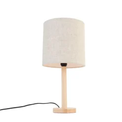 Landelijke tafellamp hout met lichtbruine kap - Mels