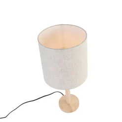 Landelijke tafellamp hout met lichtbruine kap - Mels