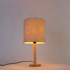 Landelijke tafellamp hout met lichtbruine kap - Mels